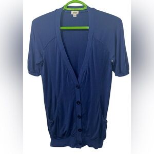 WILFRED Indigo Plunge Front V- Neck Short Sleeve Button Cardigan Size XXS